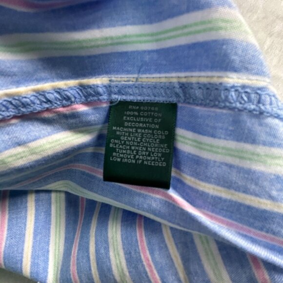 Lauren Ralph Lauren Womens Striped Button-Down Shirt Medium Blue 3/4 Sleeve - Picture 4 of 7
